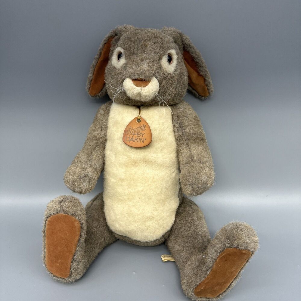 VTG Dakin Elegante Bunny Rabbit Plush 20” Jointed 1983 Hand Crafted Made In USA